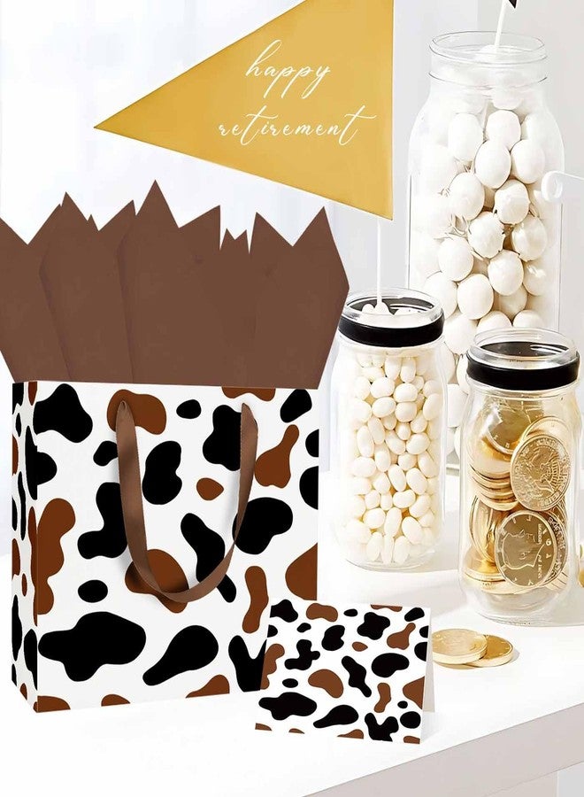 MUNILAIL 13 Inches Brown Cow Print Gift Bag with Tissue Paper Handle and Greeting Card Large Paper Gift Bag for Boys Girls Birthday Party Baby Shower Cow Print Party Supplies - Image 2